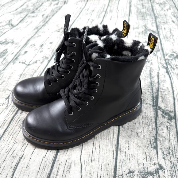 Dr. Martens Shoes - Dr. Martens Docs 1460 Serena Combat Boots Black Zebra Faux Fur Lined W7/ M6